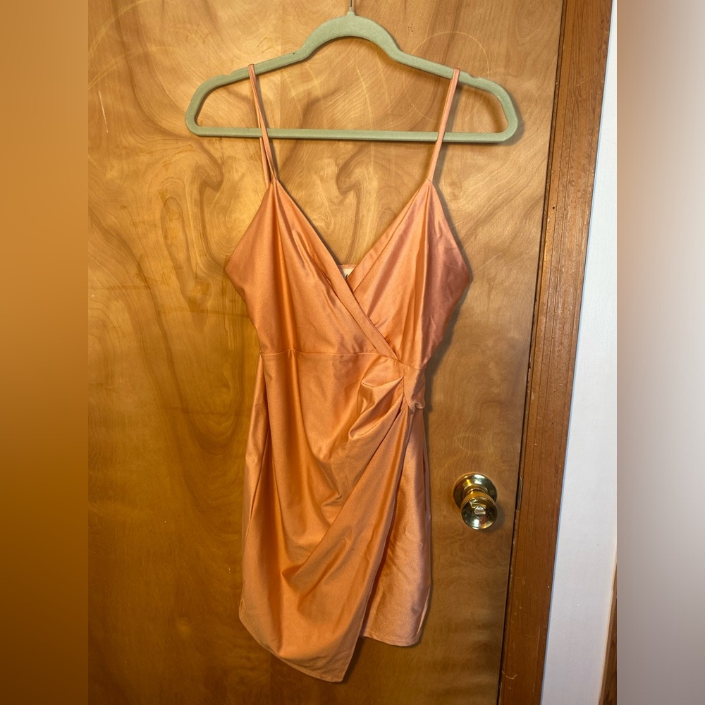 Short peach wedding guest dress